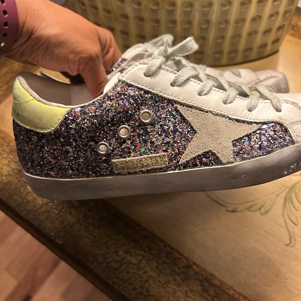 Golden Goose Multicolor Glitter Sneakers with Neon Yellow Sz 40 EUC! - Picture 9 of 15
